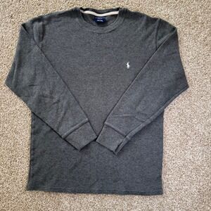 Polo‎ Ralph Lauren Mens Size L Gray Waffle Knit Long Sleeve Sleepwear Shirt